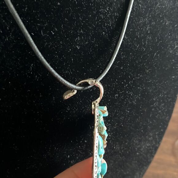 18 in. Black Cord Necklace with 5” Silver Tone Pendant with Beaded… - Picture 6 of 15